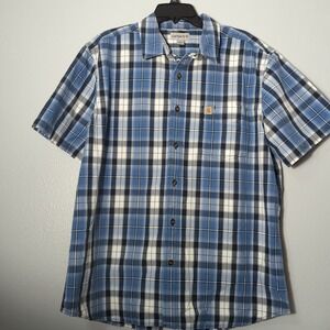 Carhartt Mens Size XL Relaxed Fit Blue Plaid Short Sleeve‎ Button Up Shirt M29
